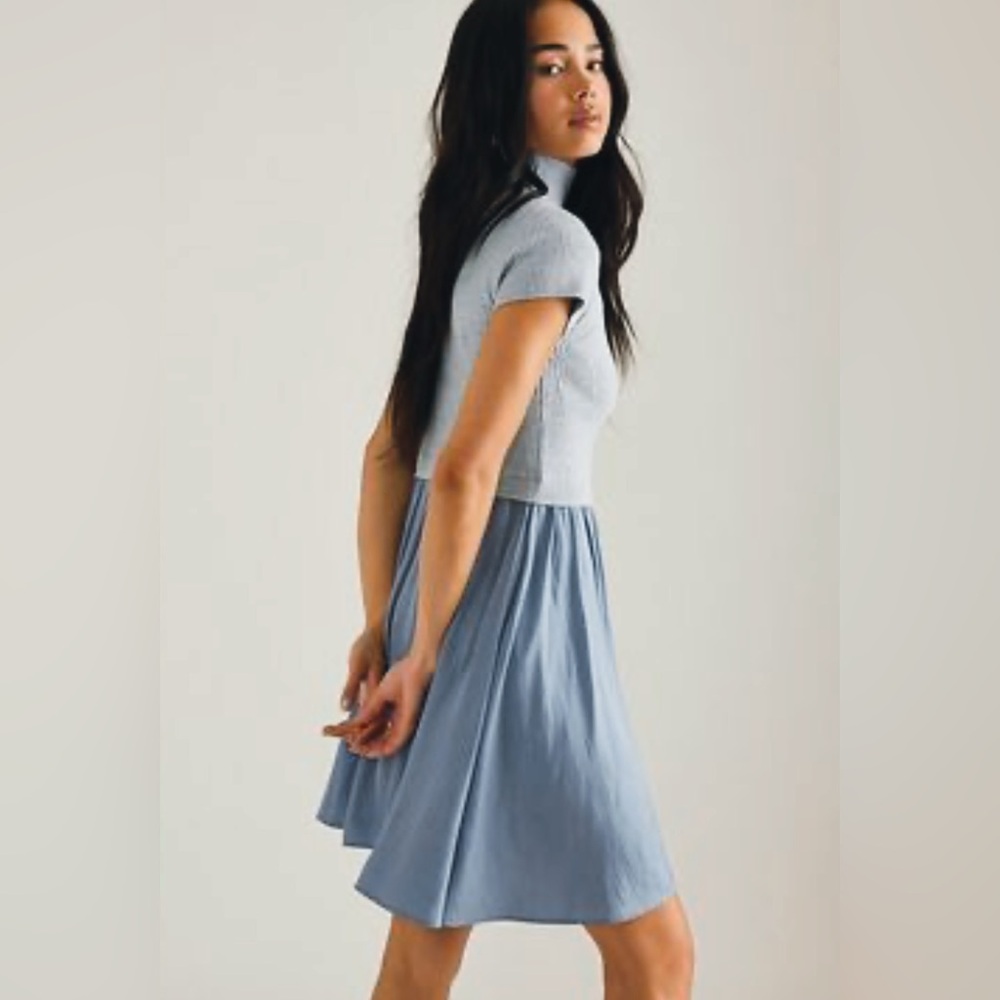 Anthropologie The Thea Short Sleeve Blue Twofer Mini Dress XL Runs small